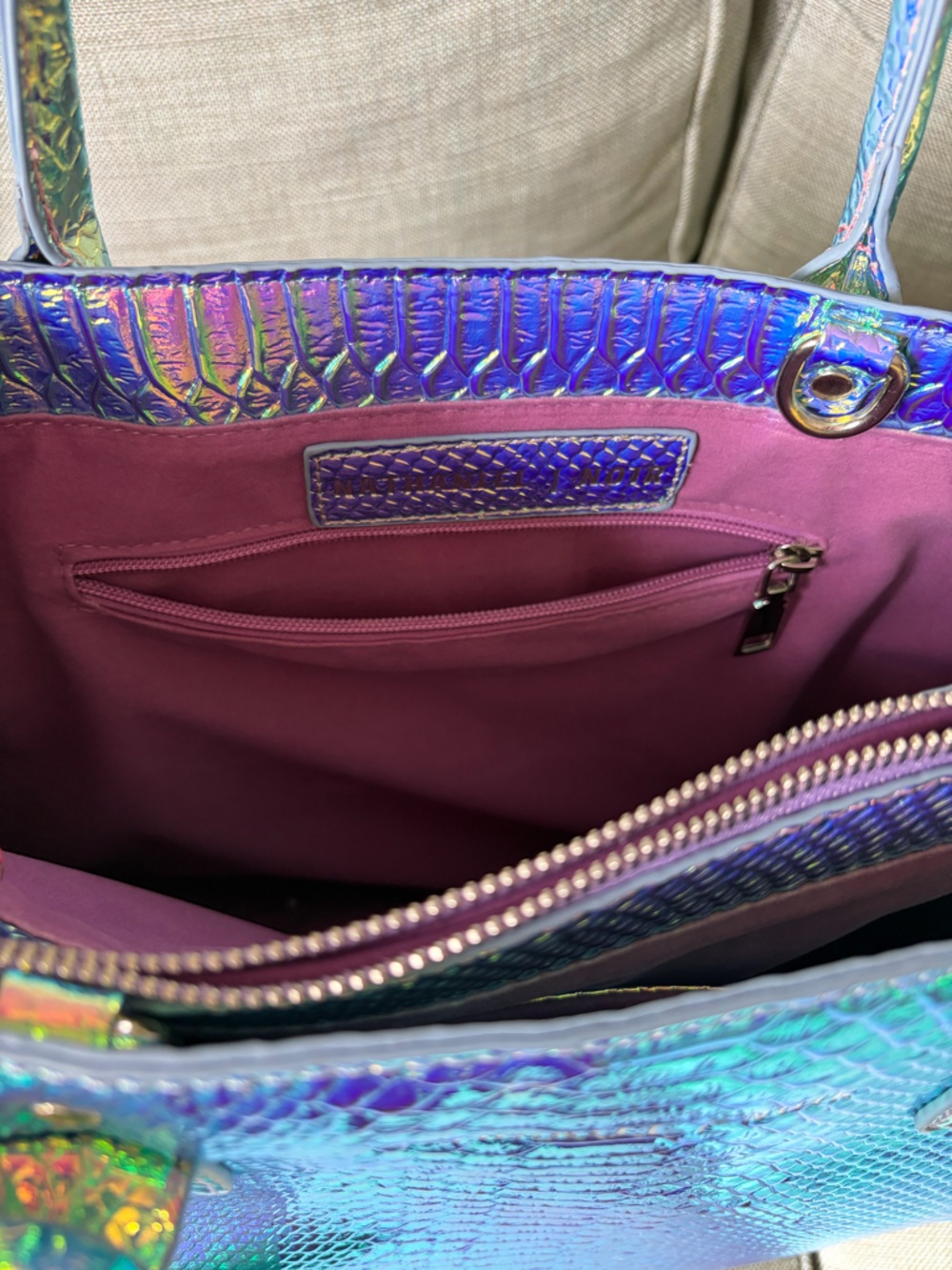 Nathaniel Noir Iridescent Purple Crocodile-Embossed Tote Bag - Picture 10 of 16